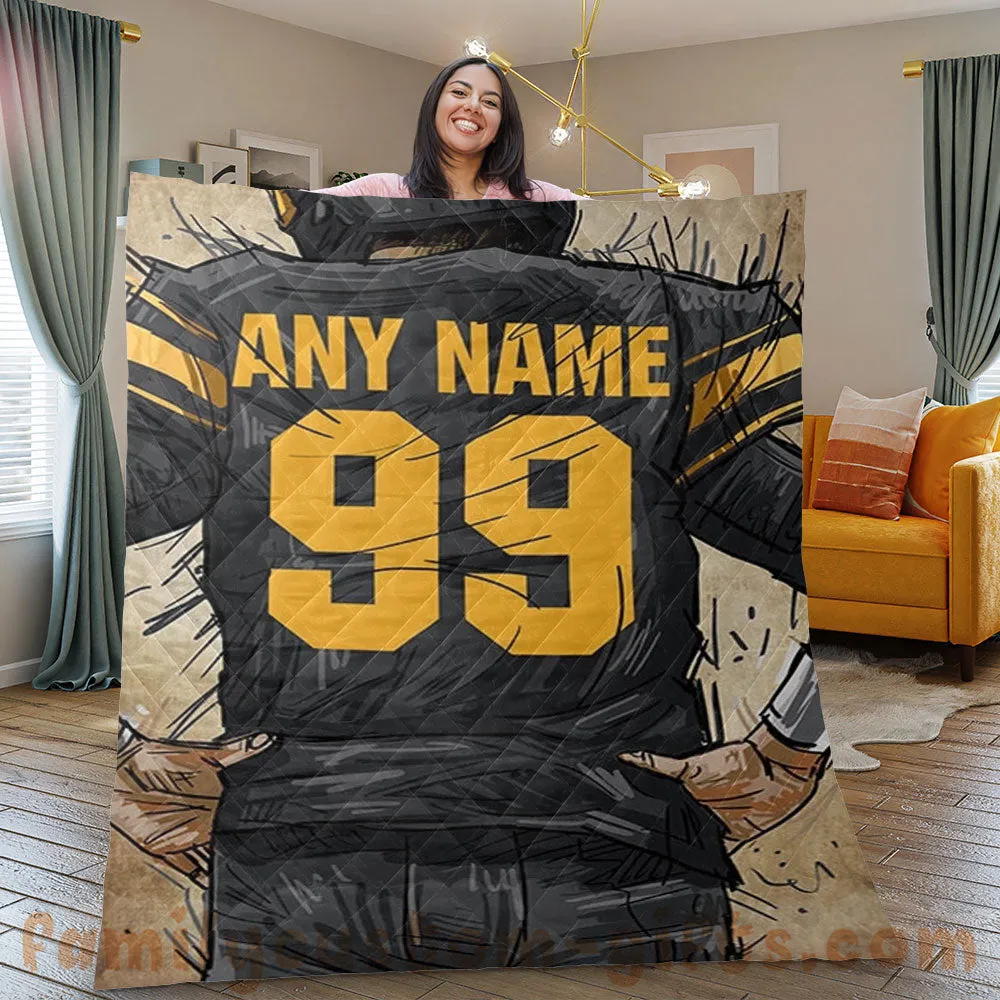 Custom Premium Quilt Blanket Pittsburgh Jersey American Football Personalized Quilt Gifts for Her & Him