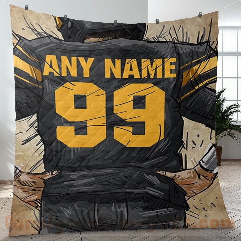 Custom Premium Quilt Blanket Pittsburgh Jersey American Football Personalized Quilt Gifts for Her & Him