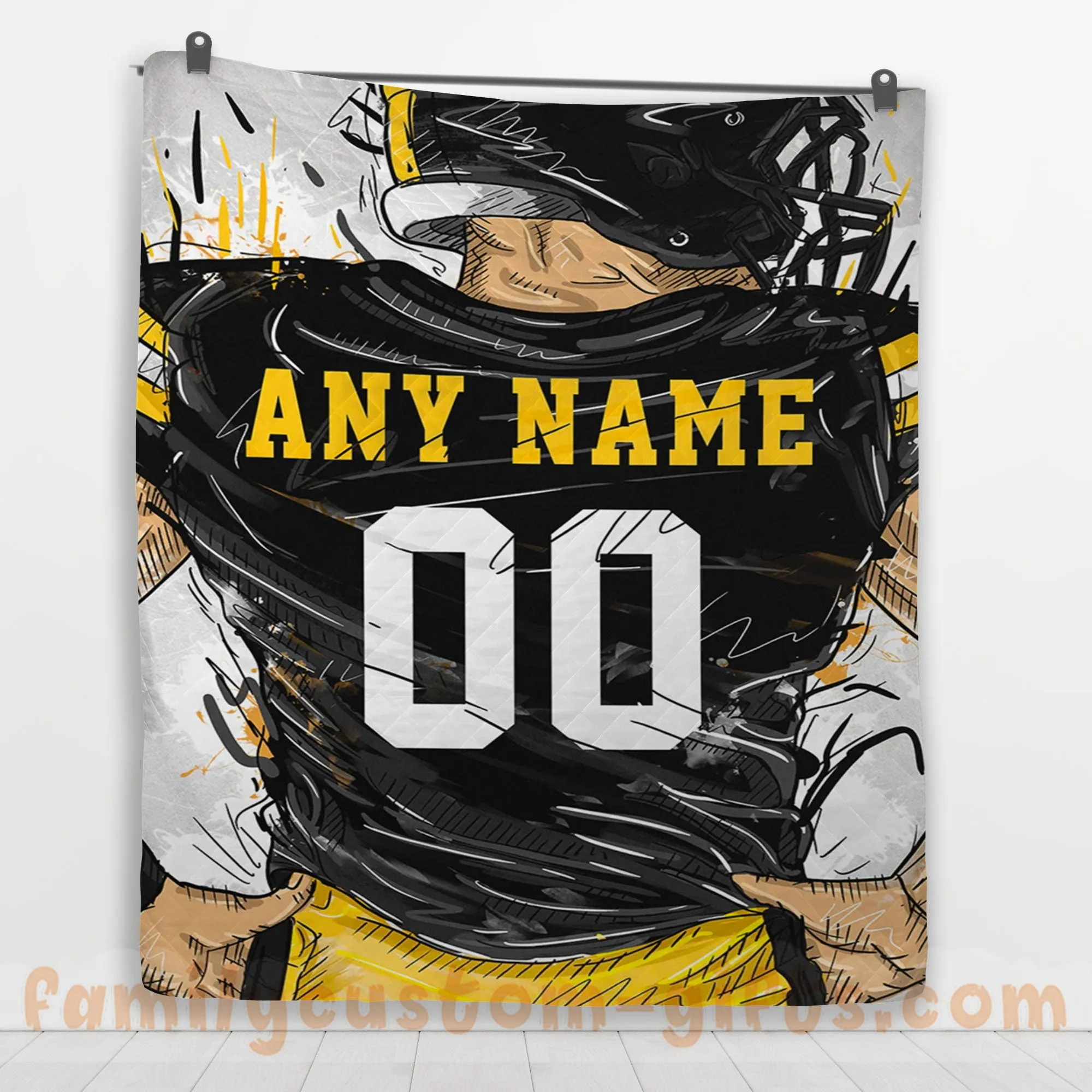 Custom Premium Quilt Blanket Pittsburgh Jersey American Football Personalized Quilt Gifts for Her & Him