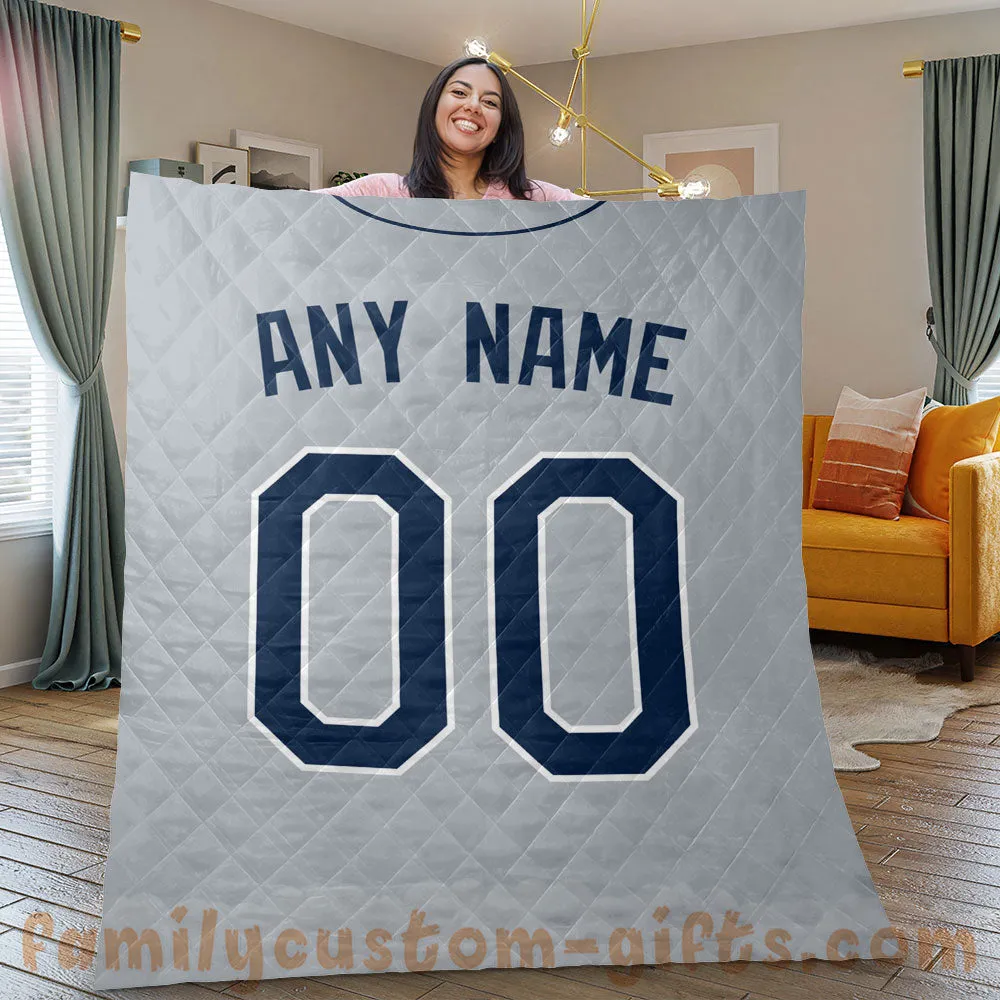Custom Premium Quilt Blanket Tampa Bay Jersey Baseball Personalized Quilt Gifts for Her & Him