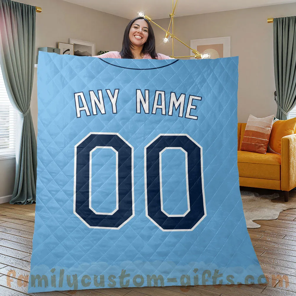 Custom Premium Quilt Blanket Tampa Bay Jersey Baseball Personalized Quilt Gifts for Her & Him
