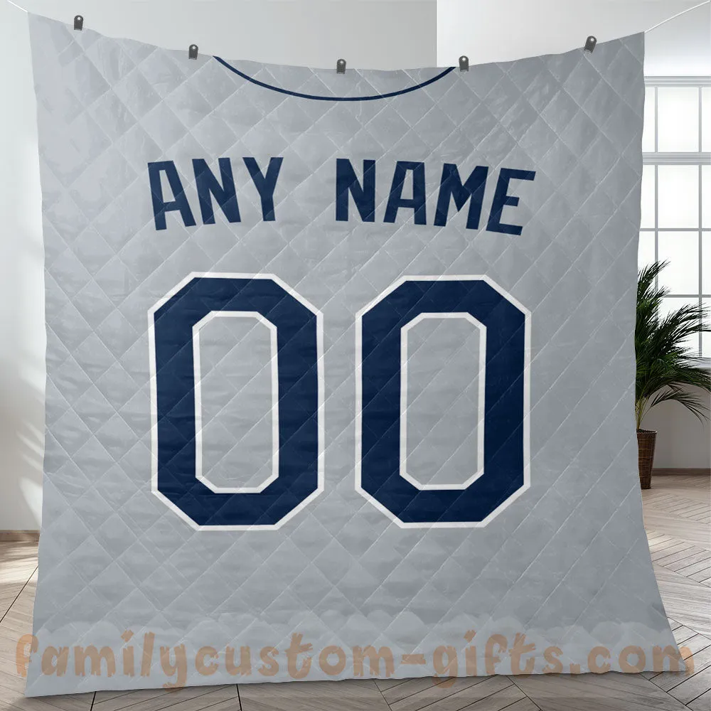 Custom Premium Quilt Blanket Tampa Bay Jersey Baseball Personalized Quilt Gifts for Her & Him