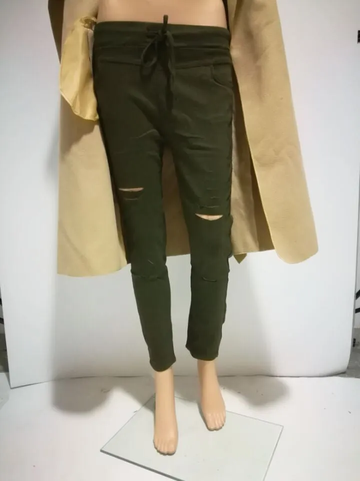 Cut Out Women's Pants Thin Casual Drawstring Trousers For Women White Long Cargo Pantalon Plus Pants Women