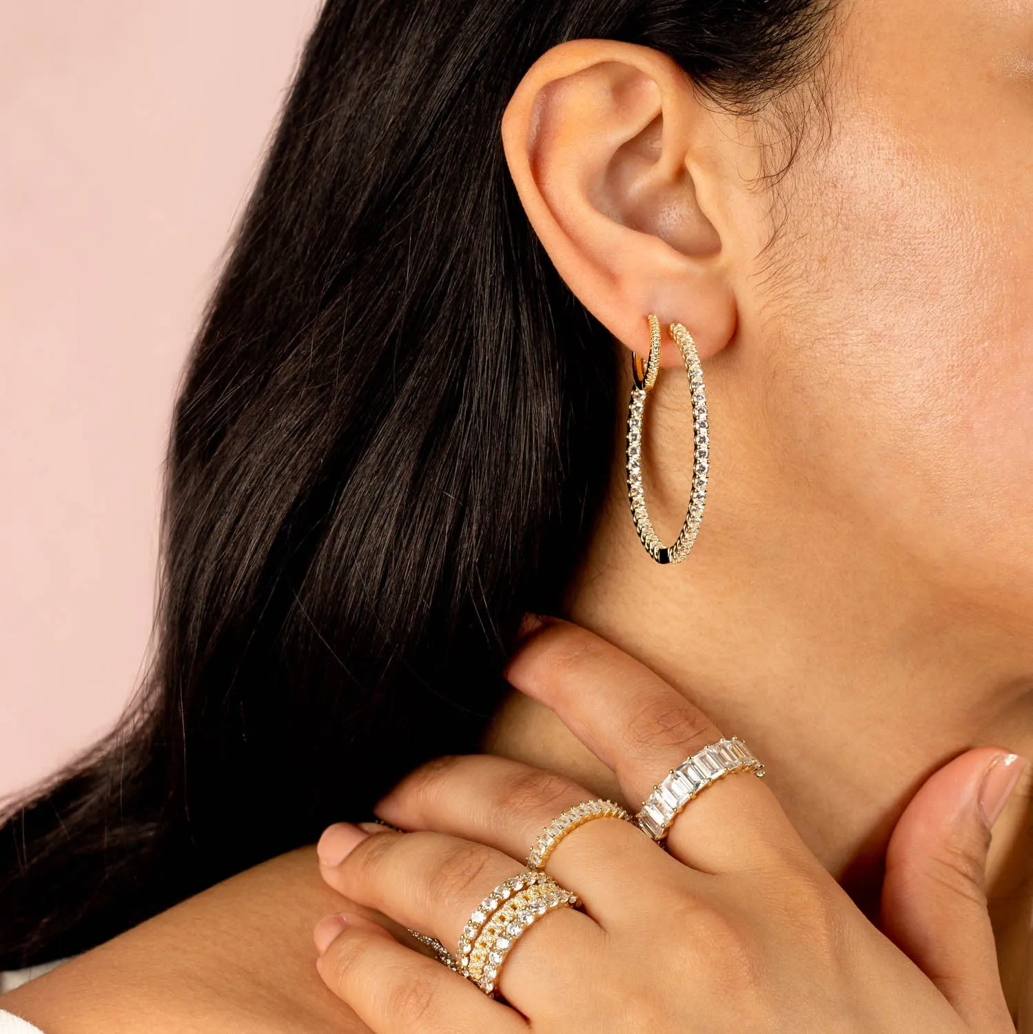CZ Thin Round Hoop Earring