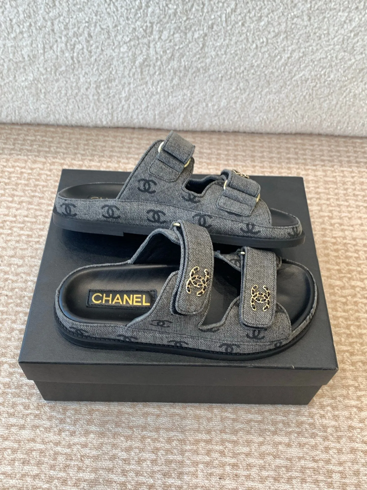 DAD SANDAL IN BLACK DENIM FABRIC MULE