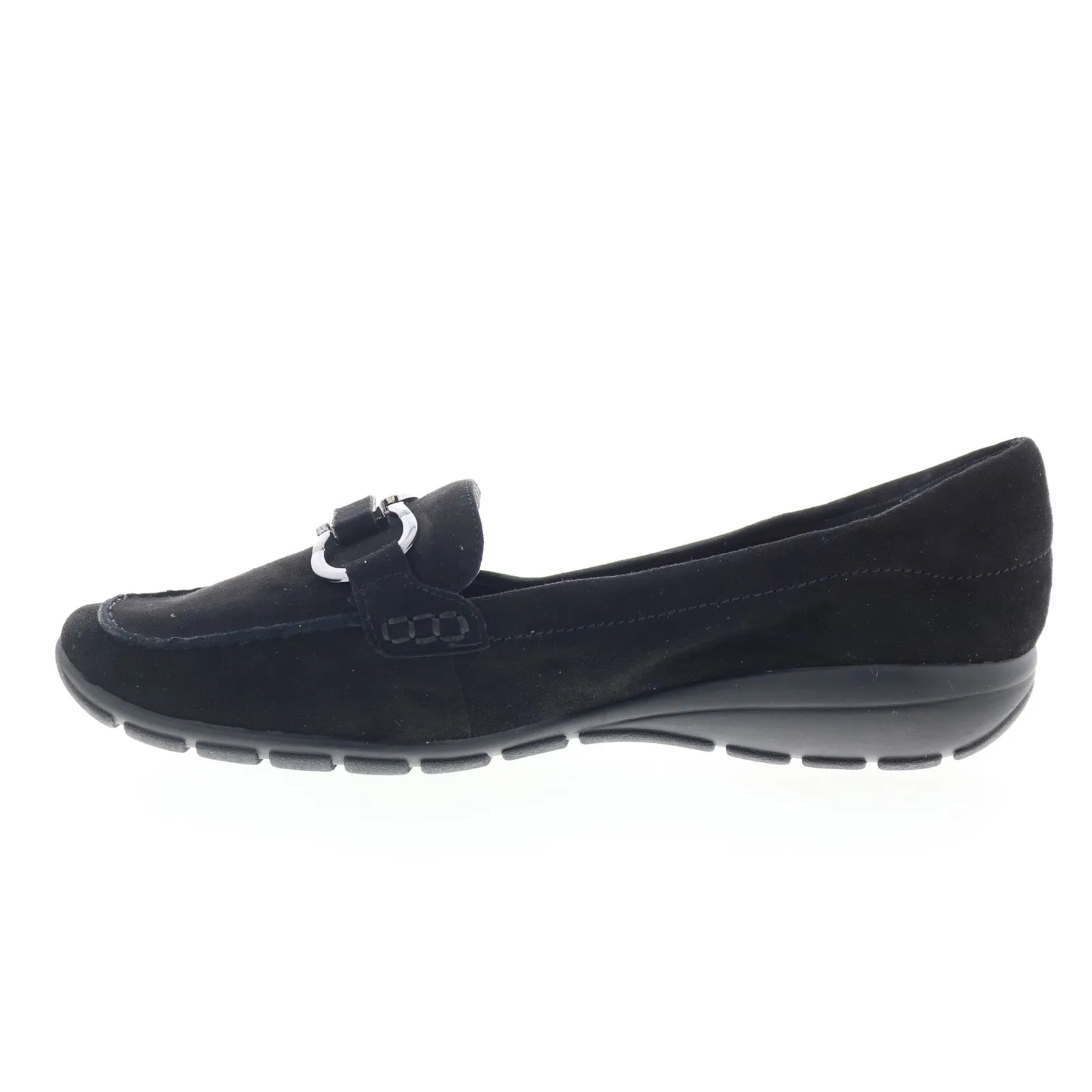 Easy Spirit Avienta SEAVIENTA Womens Black Extra Wide Suede Loafer Flats Shoes