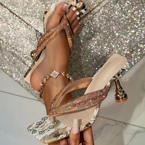 Eilyken Square Clamp Toe Women Slippers Thin Low Heels CRYSTAL Sandals Summer Party Slide Shoes Zapatos Mujer