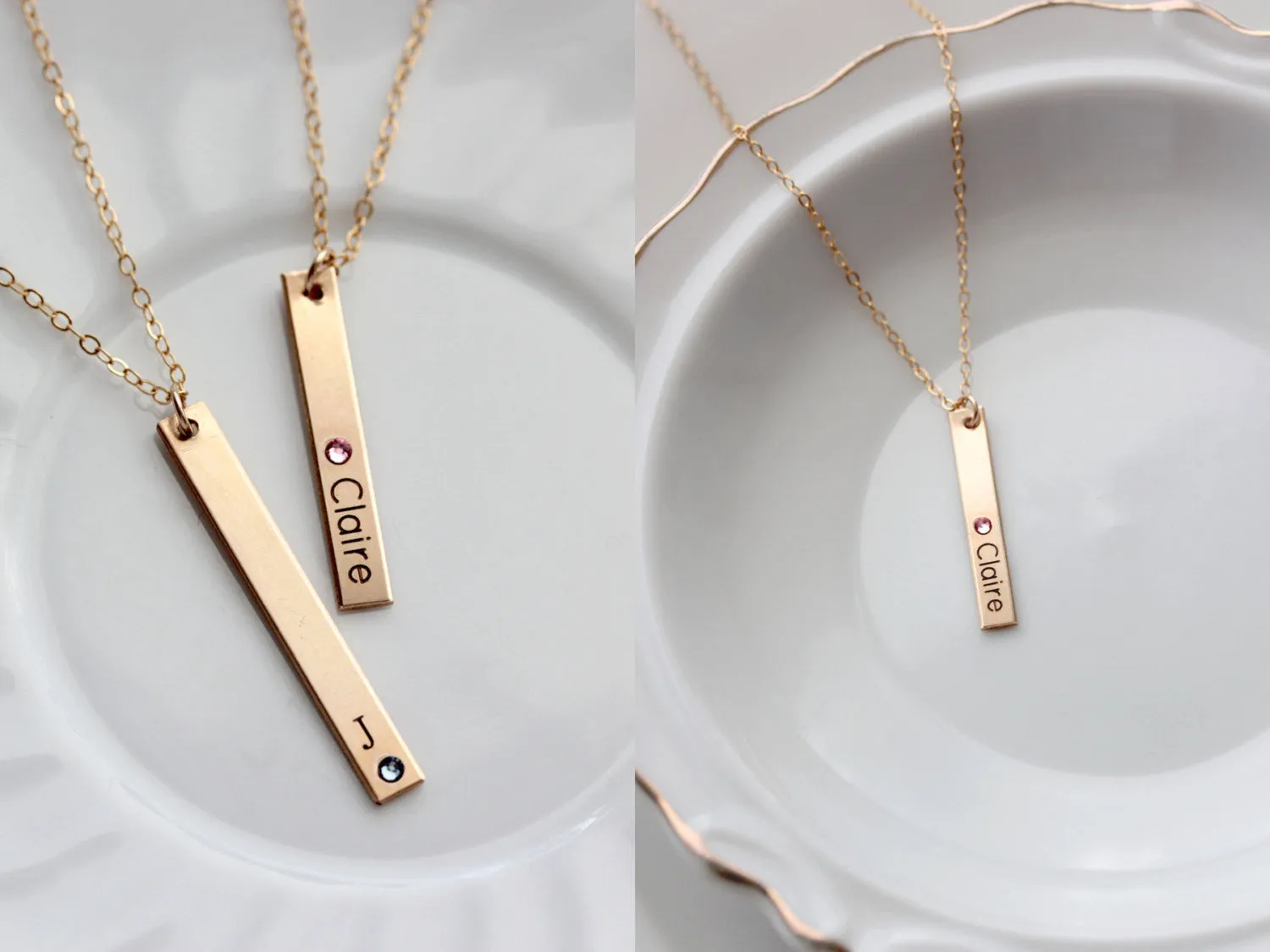 Engraved Birthstone Thin Bar Necklace