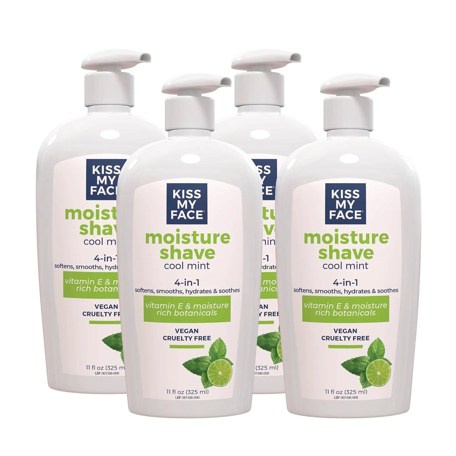 Fragrance Free Moisture Shave, 4 in 1 Shaving Cream, Cruelty Free and Vegan, with Added Olive Oil and Aloe Leaf Extract, Vitamin E Rich, 11 Fl Oz Pump Bottle