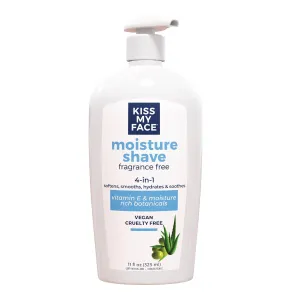 Fragrance Free Moisture Shave, 4 in 1 Shaving Cream, Cruelty Free and Vegan, with Added Olive Oil and Aloe Leaf Extract, Vitamin E Rich, 11 Fl Oz Pump Bottle