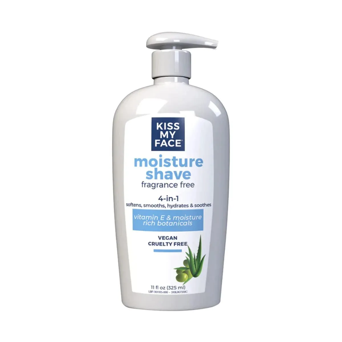 Fragrance Free Moisture Shave, 4 in 1 Shaving Cream, Cruelty Free and Vegan, with Added Olive Oil and Aloe Leaf Extract, Vitamin E Rich, 11 Fl Oz Pump Bottle