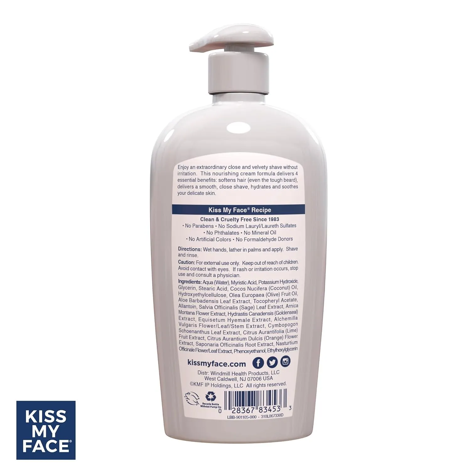 Fragrance Free Moisture Shave, 4 in 1 Shaving Cream, Cruelty Free and Vegan, with Added Olive Oil and Aloe Leaf Extract, Vitamin E Rich, 11 Fl Oz Pump Bottle