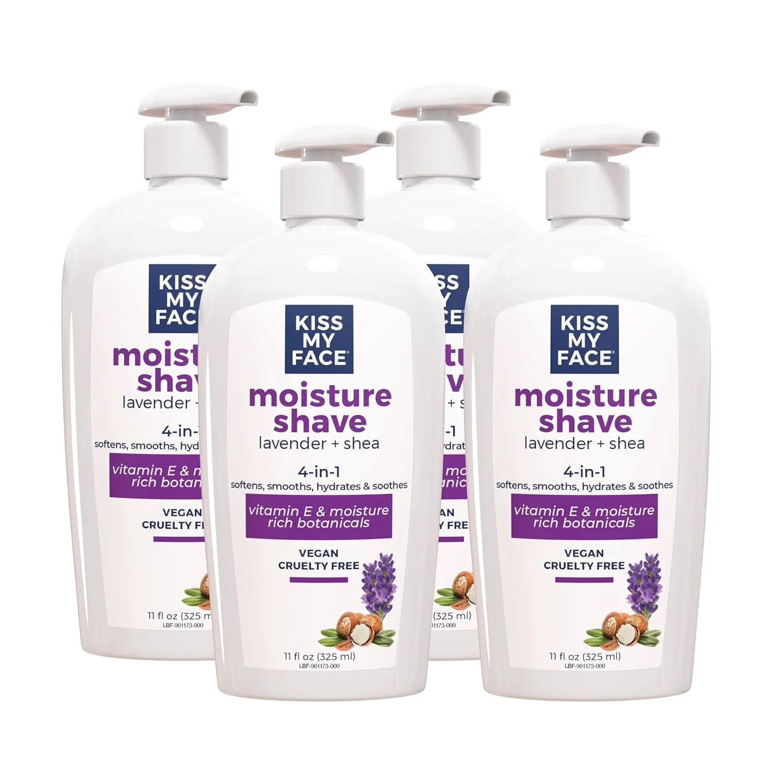 Fragrance Free Moisture Shave, 4 in 1 Shaving Cream, Cruelty Free and Vegan, with Added Olive Oil and Aloe Leaf Extract, Vitamin E Rich, 11 Fl Oz Pump Bottle