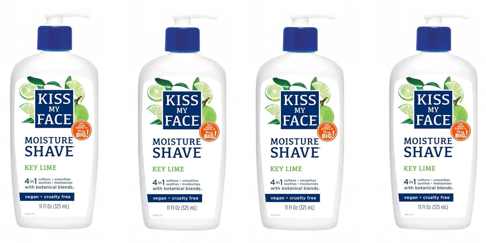Fragrance Free Moisture Shave, 4 in 1 Shaving Cream, Cruelty Free and Vegan, with Added Olive Oil and Aloe Leaf Extract, Vitamin E Rich, 11 Fl Oz Pump Bottle