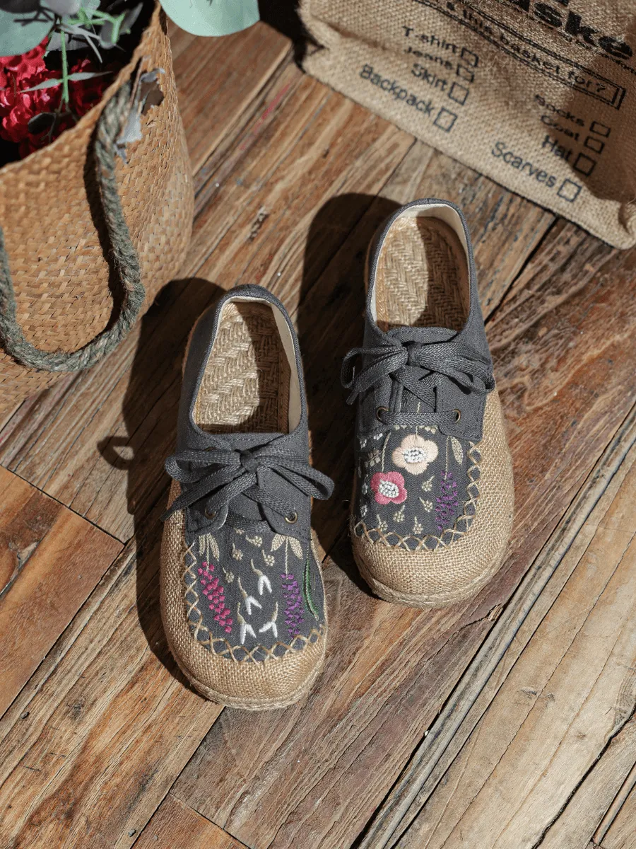 Garden Embroidered Linen Espadrille Sneaker - Grey