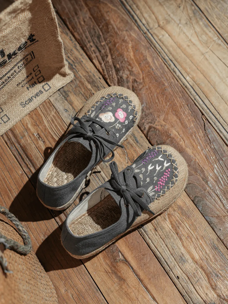 Garden Embroidered Linen Espadrille Sneaker - Grey