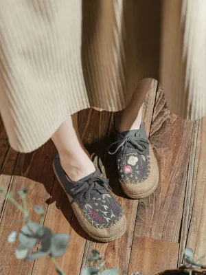 Garden Embroidered Linen Espadrille Sneaker - Grey