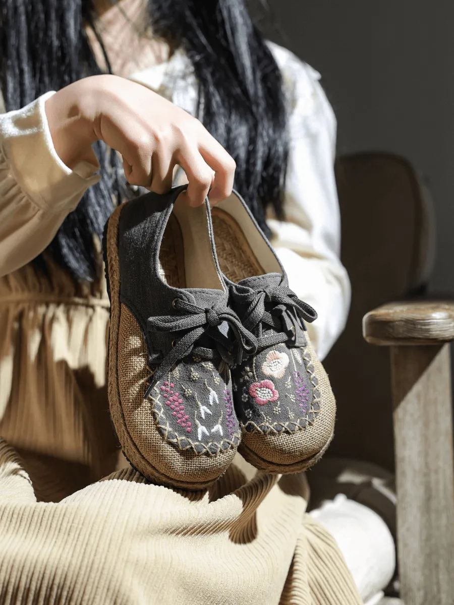 Garden Embroidered Linen Espadrille Sneaker - Grey