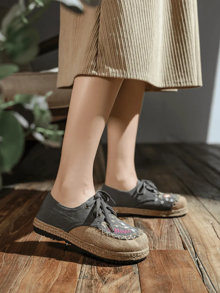 Garden Embroidered Linen Espadrille Sneaker - Grey