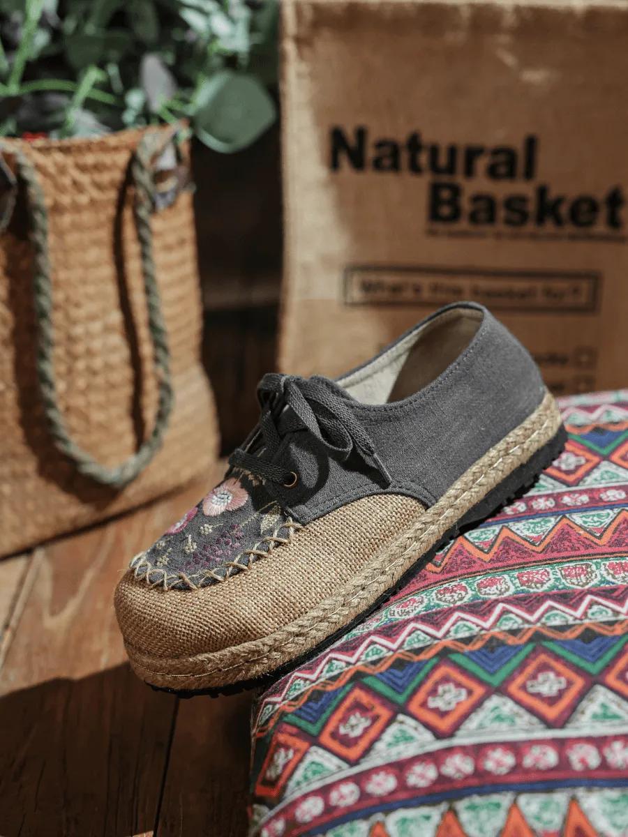 Garden Embroidered Linen Espadrille Sneaker - Grey