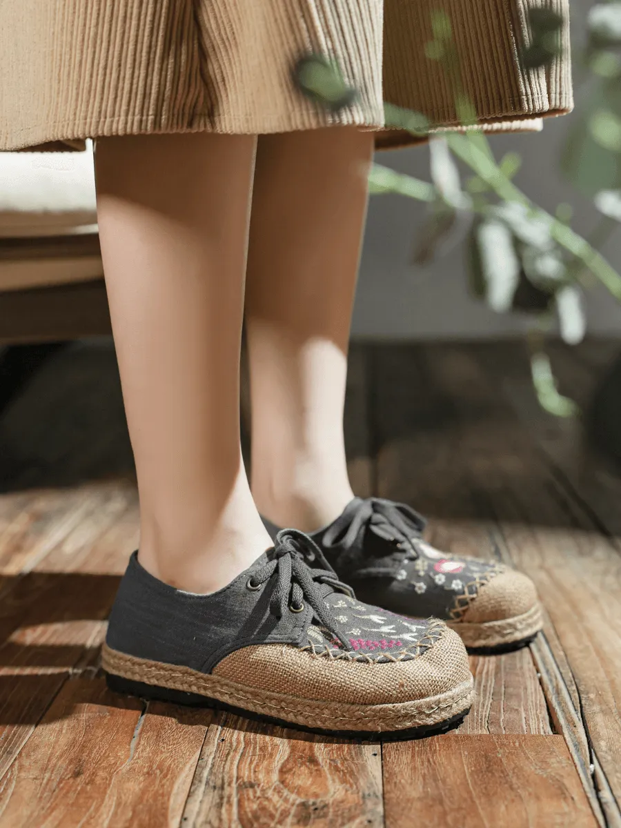 Garden Embroidered Linen Espadrille Sneaker - Grey
