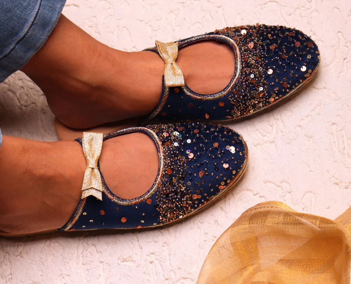 Gloria Royal Blue Velvet Bow Mules