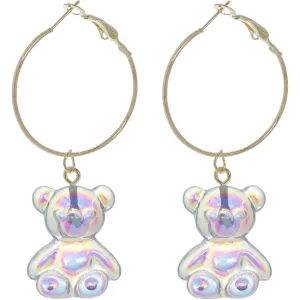 Gold Clear Iridescent Bear Mini Hoop Earrings