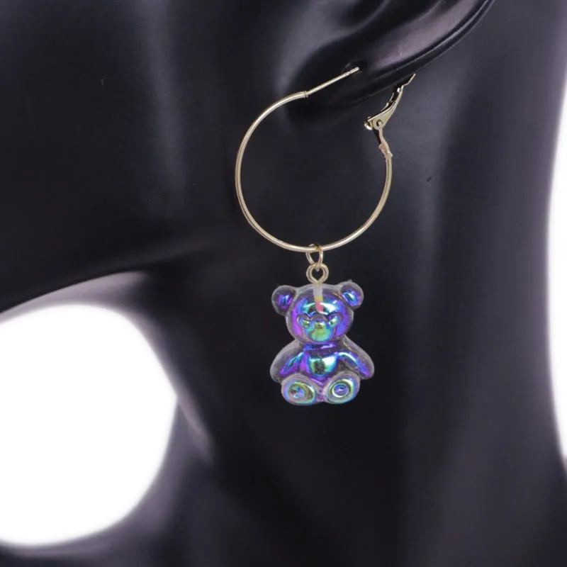 Gold Clear Iridescent Bear Mini Hoop Earrings