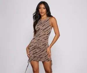 Good Vibes Word Charming Screen Ruched Dress
