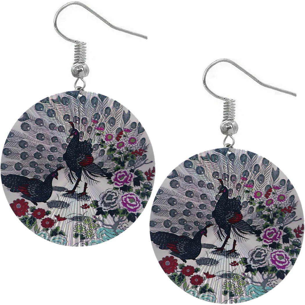 Gray Indian Peafowl Peacock Thin Earrings