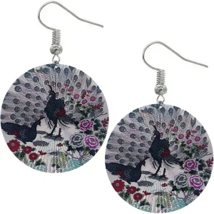 Gray Indian Peafowl Peacock Thin Earrings