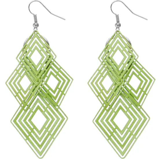 Green Diamond Shaped Dangle Earrings