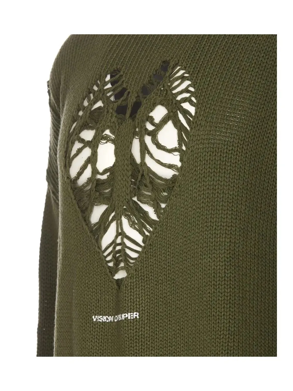 Green Jumper With Herat Hole And Metal Label