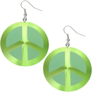 Green Thin Peace Sign Disc Earrings