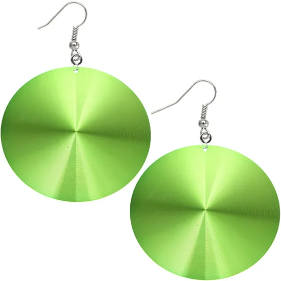 Green Thin Peace Sign Disc Earrings