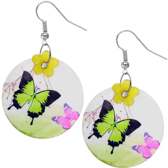 Green Thin Shell Butterfly Drop Earrings