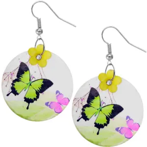 Green Thin Shell Butterfly Drop Earrings