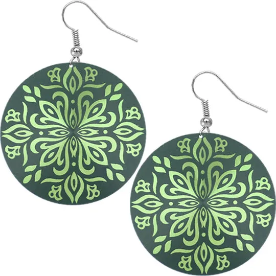 Green Thin Stencil Design Earrings