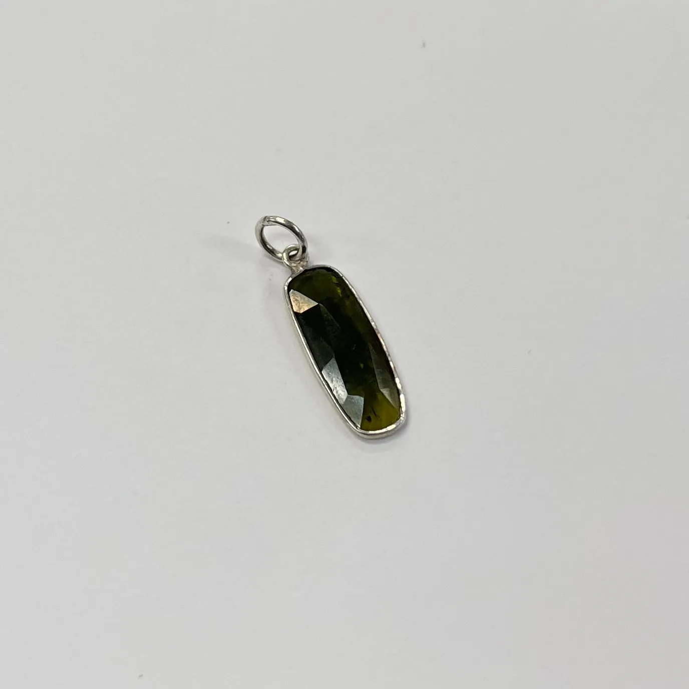 Green Tourmaline Pendant (Faceted) Thin in Silver - 1.75cm