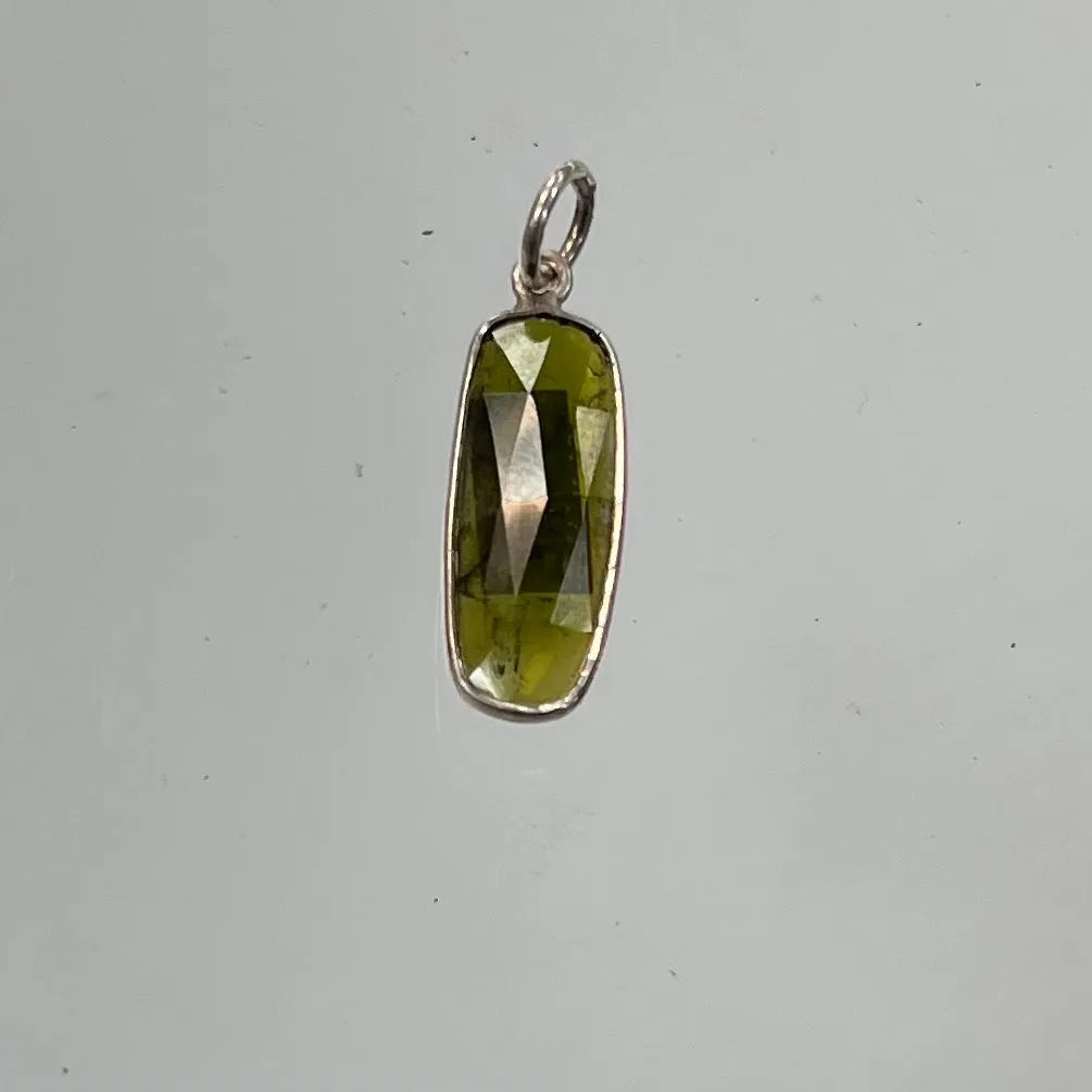 Green Tourmaline Pendant (Faceted) Thin in Silver - 1.75cm