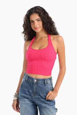 Halter Neck Ribbed Crop Top