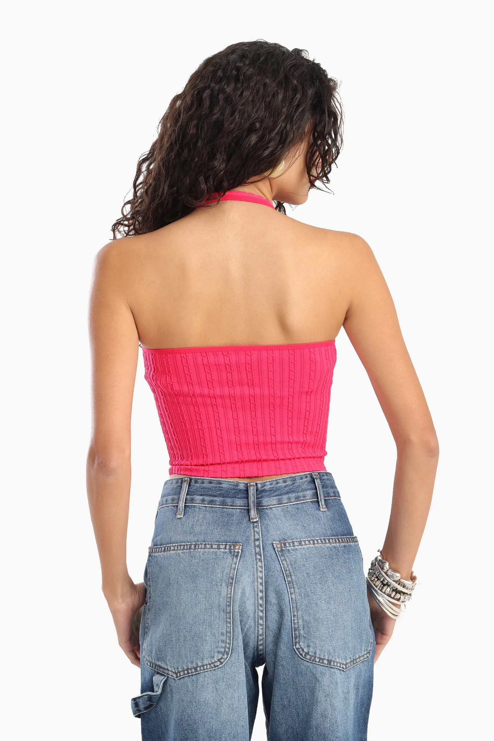 Halter Neck Ribbed Crop Top