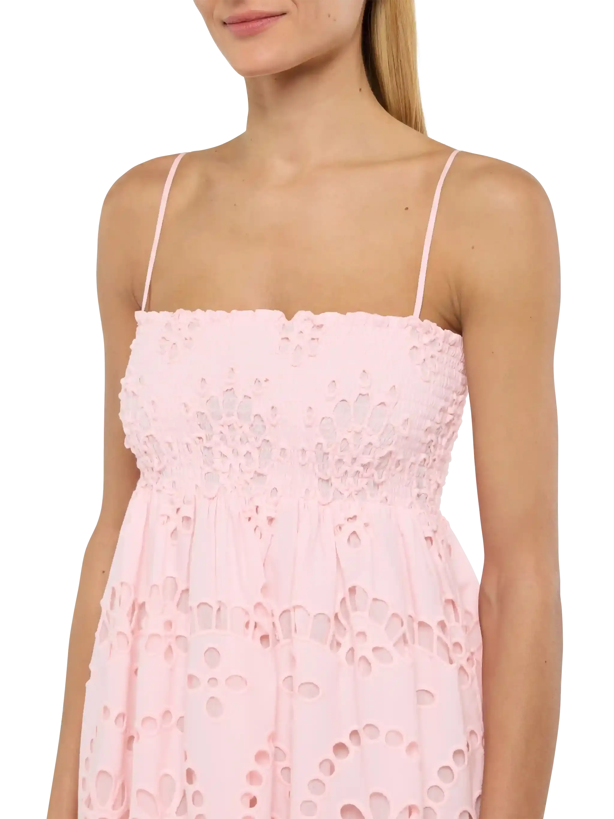 Hawa Sangallo lace dress with smocked embroidered bodice