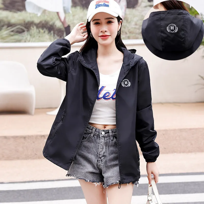 INSTOCK- thin jacket for women solid color hooded windbreaker