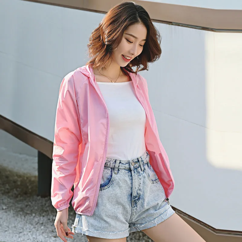 INSTOCK- thin jacket for women solid color hooded windbreaker