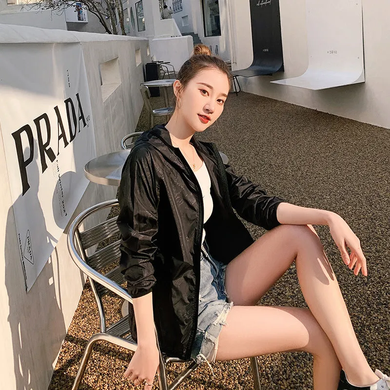 INSTOCK- thin jacket for women solid color hooded windbreaker