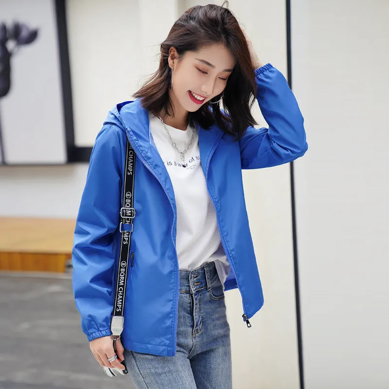 INSTOCK- thin jacket for women solid color hooded windbreaker