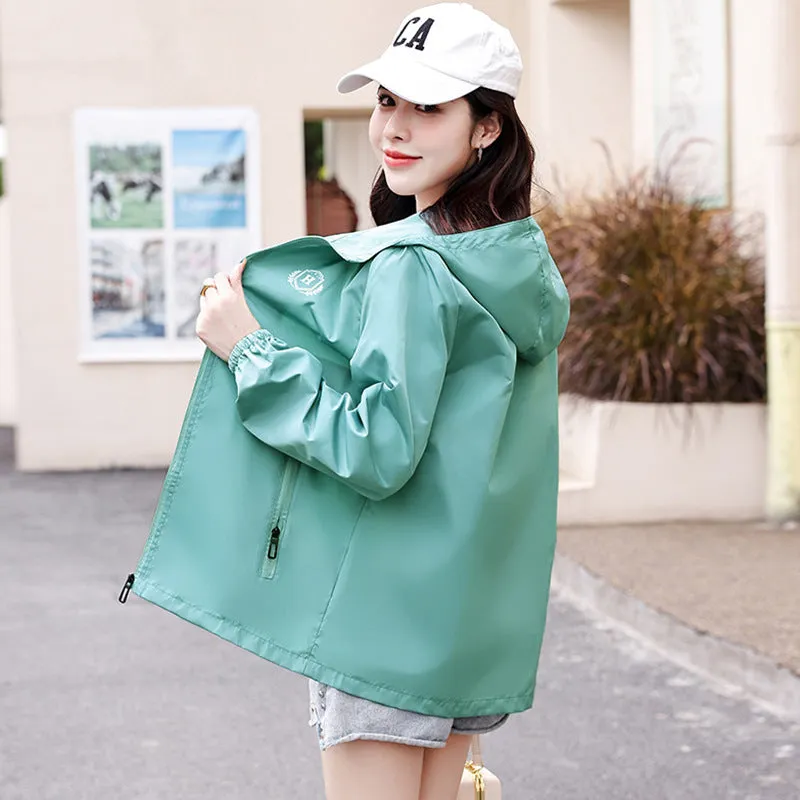 INSTOCK- thin jacket for women solid color hooded windbreaker