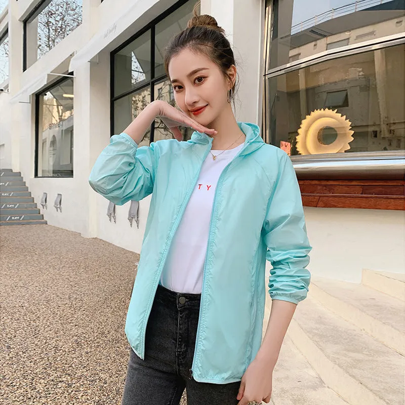 INSTOCK- thin jacket for women solid color hooded windbreaker