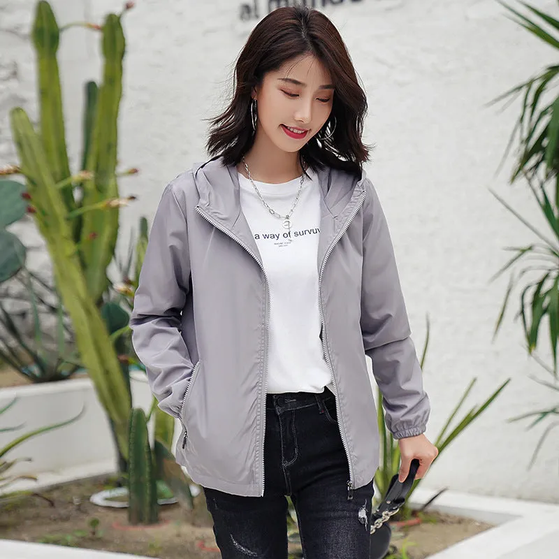 INSTOCK- thin jacket for women solid color hooded windbreaker